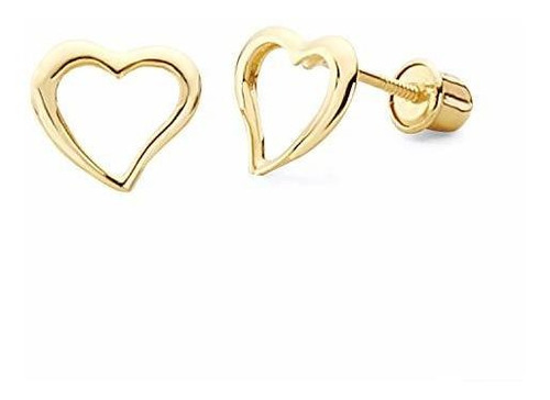 Pendientes De Oro Amarillo De 14k Flotantes Stud Corazón Con