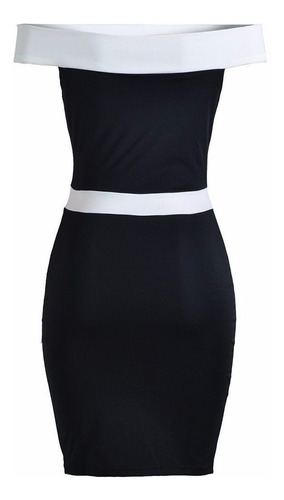 Imagen 6 de 7 de Vestido Fashion Estilo Fourreau Cuello Bandeja Negro/blanco