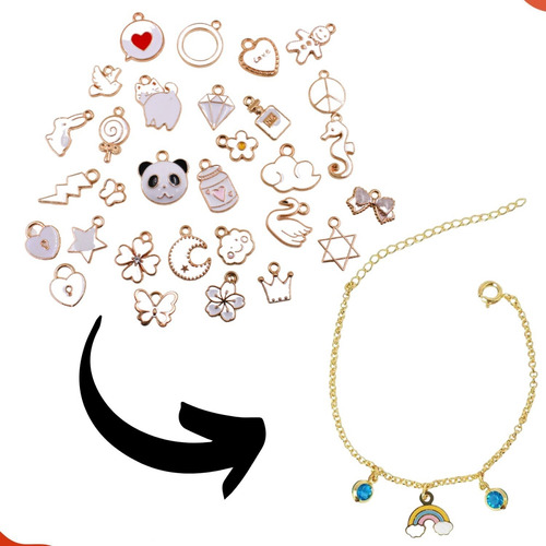 Kit Pingente De Metal Dourado Em Zamac Resinado Com 30 Peças Cor Pingentes Branco
