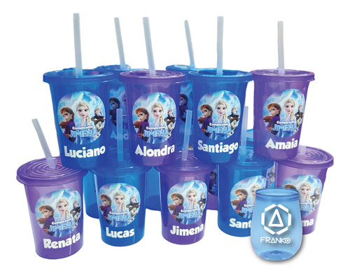 Vasos Decorados Frozen 30 Pzas Reusable Con Popote