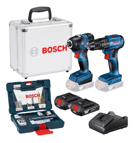 Furadeira E Chave De Impacto C/ Pontas Brocas 48 Peças Bosch Cor Azul 18v