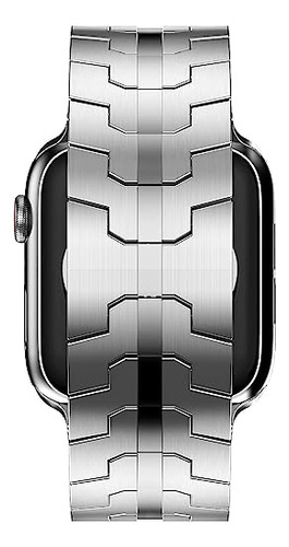 Pulseira De Aço Inoxidável Iron Man Compativel Com Apple Watch Ultra 1 2 e 3 49mm Series 10 9 8 7 6 5 Se 4 3 2 1 44mm 45mm 46mm - Cor Prata