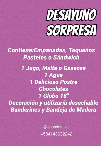 Imagen 4 de 6 de Desayuno Sorpresa En Bandeja De Madera