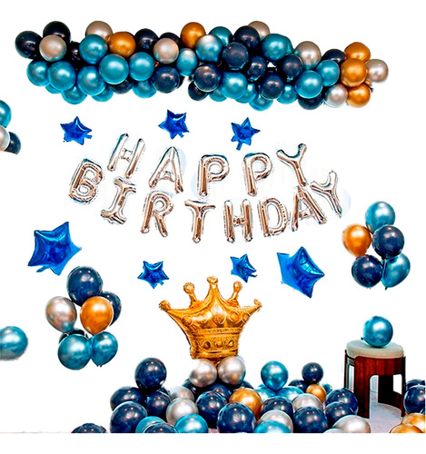 Decoracion Feliz Cumpleaños Azul Globos Guirnalda Arco 112pc