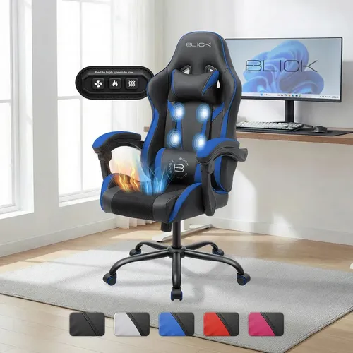 Silla Gamer Ergonómica Calefacción Frio Calor Masajes Cuero Sintético Blick Color Azul
