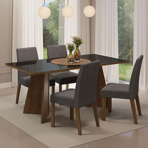 Mesa De Comedor Con Mesa Y 4 Sillas Taylor Madesa Mn Color Negro/Marrón Diseño de la tela de las sillas Liso