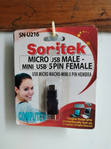 Adaptador Micro Usb Macho A Mini Usb 5 Pines Hembra. Extensi