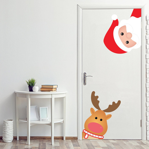 Adesivo De Porta Decoração Natal Papai Noel E Rena