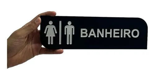 comprar Placa Sinalização Banheiro Wc Acrílico Preto Com Prata