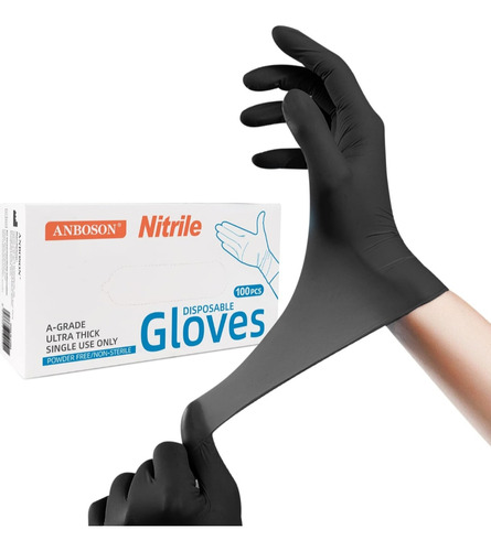 Guantes De Nitrilo Negros 5mil Grosor