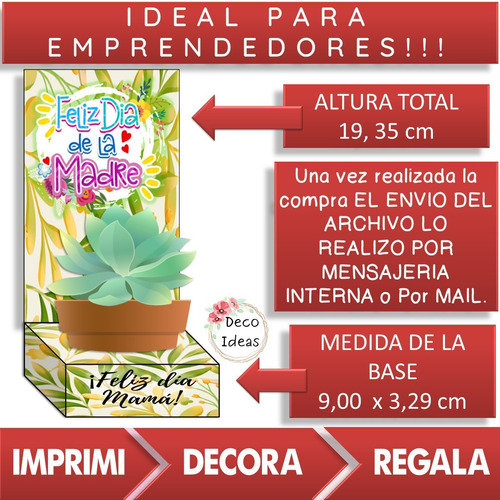 Imagen 3 de 4 de Kit 003 Imprimible Caja Porta Maceta Dia De La Madre Con Tag