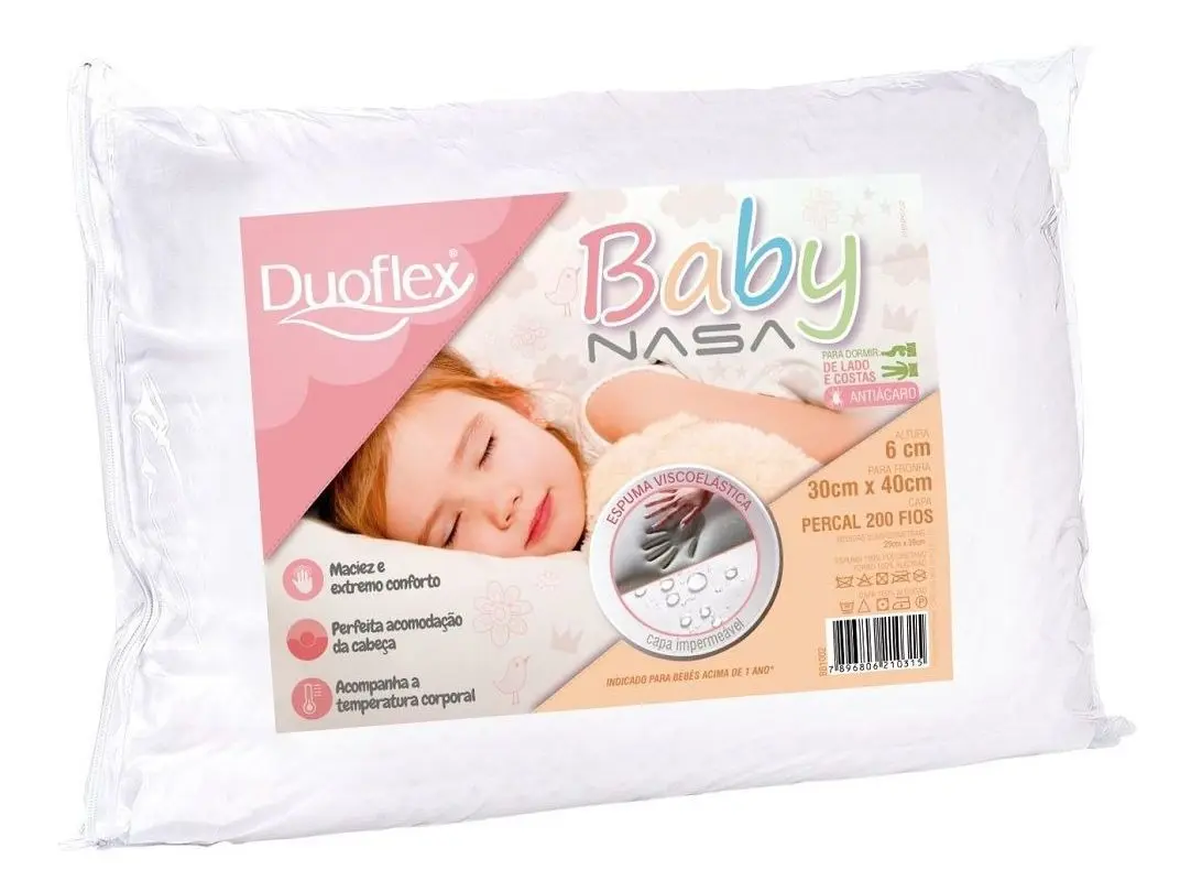 Travesseiro Duoflex Nasa Baby Viscoelástico BB1002 30x40x6cm Cor Branco