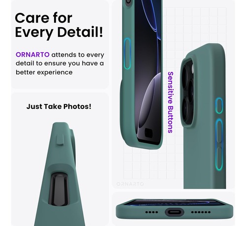 Ornarto Funda Para iPhone 16 Pro Max, Verde Pino, Silicona