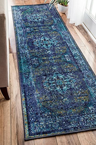 Nuloom Reiko - Alfombra Persa De Estilo Clásico, Tela, Azul