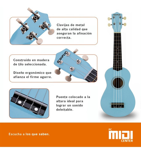 Imagen 5 de 10 de Ukelele Soprano Midiplus Madera Varios Colores + Funda