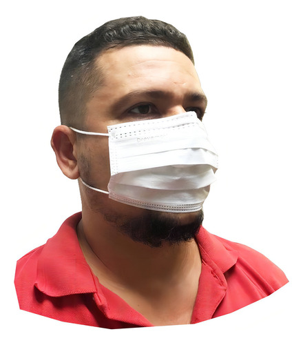 50 Máscara Descartável Cirúrgica Tripla Com Elástico (1cx) Cor Branco