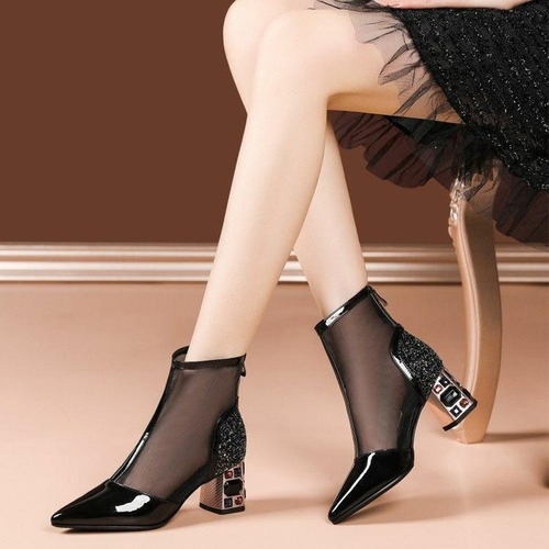 Bota Cool Boot De Malla Con Tacón Grueso Y Punta De Nueva
