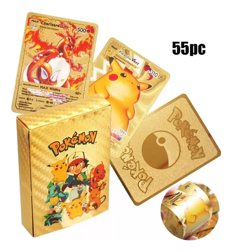 X55 Cartas Pokemon Metalizadas Coleccionables, En Español 