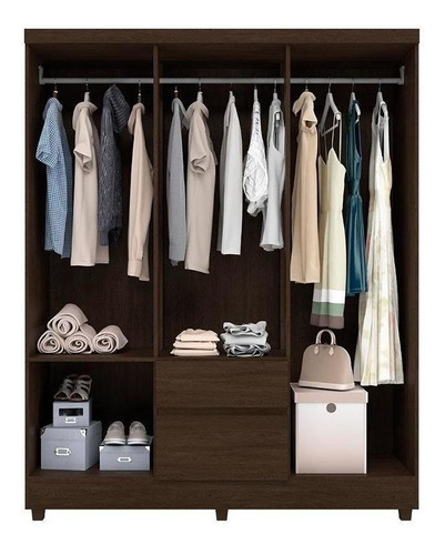Guarda-roupa Demóbile Flash II cor ébano touch de mdp com 6 portas de dobradiças