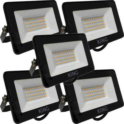 Pack X 5 Reflector Led 20w 1600lm Luz Fria Ip65 Apto Exterior Color De La Luz Blanco Frio King