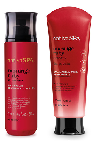 Nativa Spa Morango Ruby: Body Splash 200ml + Loção Corporal 200ml