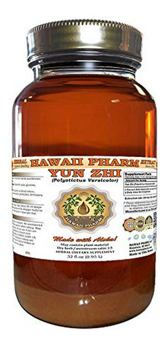 Hawaii Pharm Yun Zhi, Extracto Líquido De Champiñón Cola De Pavo (polystictus Versicolor), Extracto De Champiñón Seco, Suplemento Herbal 32 Oz