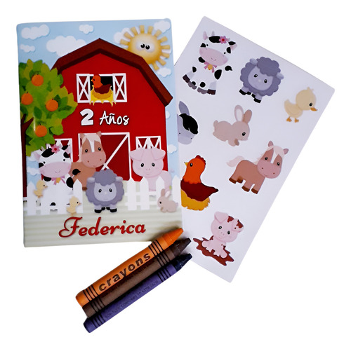 Souvenir Librito Con Crayones Y Sticker Granja X25 Unid