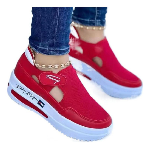 Zapatos De Malla Con Plataforma De Velcro Hueco Para Mujer