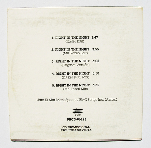 Jam & Spoon Right In The Night Remixes Cd Sampler 1996 (Usado)