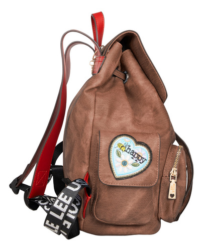 Mochila Nicole Lee De Mezclilla Con Parches Bordados Fw24 Color Café Desert