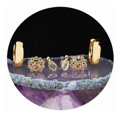 Aretes Oro  18k Broqueles Pavo Real Diamantes Mujer Argolla 