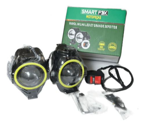 Par Farol De Milha Led Grande 3 Efeitos Para Moto - E7 