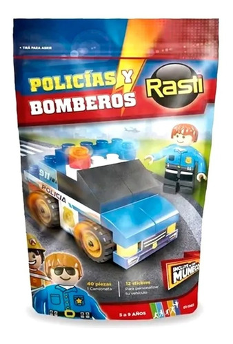 Rasti Policias / Bomberos 43 Piezas + 8 Stickers + Un Muñeco