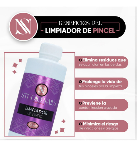 Pincel Para Uñas Nº 8 Studio Nails Limpia Pincel + Pincel + Godete Color Paquete Pack X 3 Unidades