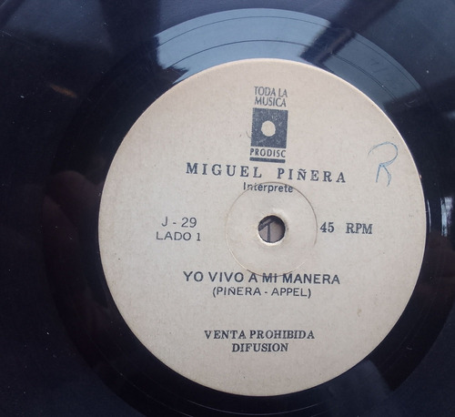 Vinilo Single Miguel Piñera Yo Vivo A Mi Manera 