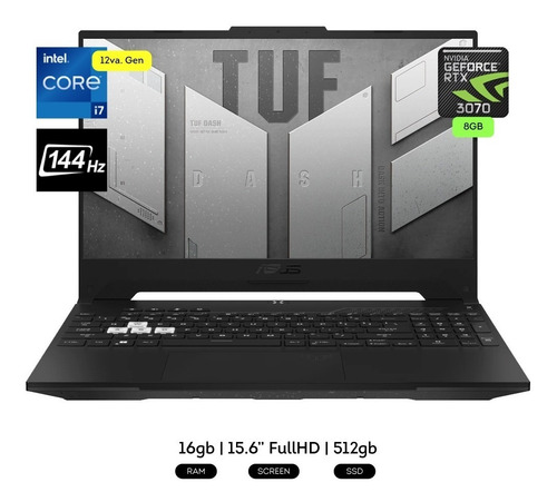 Imagen 2 de 10 de Notebook Asus Tuf F15 I7-12650h 16gb 512gb Rtx3070 8gb 144hz