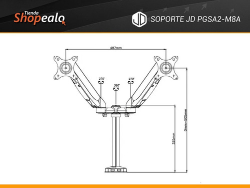 Imagen 5 de 8 de Soporte De Mesa Doble Monitor Jd Modelo Pgsa2-m8a 17 A 27 -*