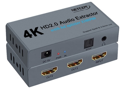 Splitter Hdmi 1x2 Y Extractor De Audio Hd Netcom Uhd 4k 60hz