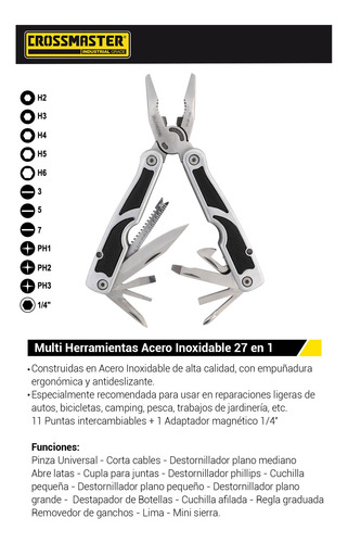 Imagen 2 de 4 de Pinza Multi Herramienta Ac Inox 27en1 Crossmaster 9932953