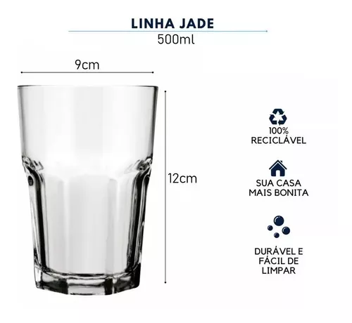 Jogo De 24 Copos De Vidro Grosso 400ml Jade Suco Água Refri Cor Transparente