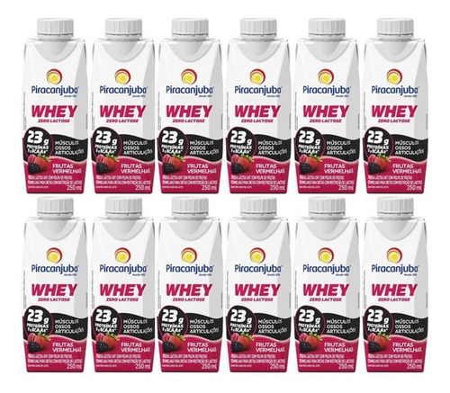 Kit 12 Bebidas Piracanjuba Whey 250 Ml - Frutas Vermelhas