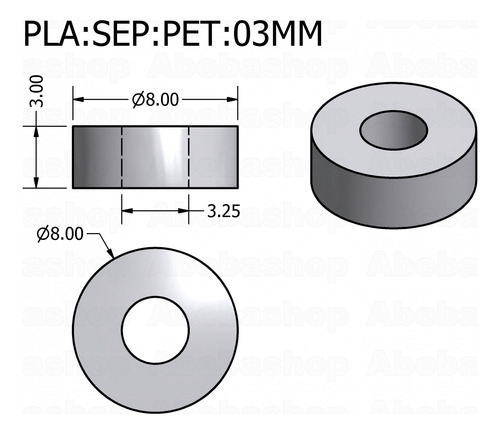 Pack 30x Espaciador Plastico Agujero = 3.25mm Alto = 3mm