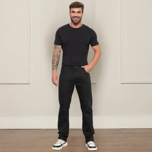 Calça Jeans Preta Masculina Tradicional Lycra 38 A 54
