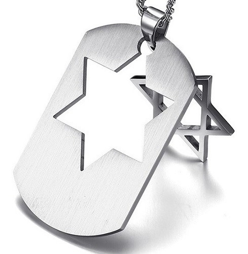 Imagem 2 de 5 de Colar Masculino Com Pingente Tag Estrela De Davi
