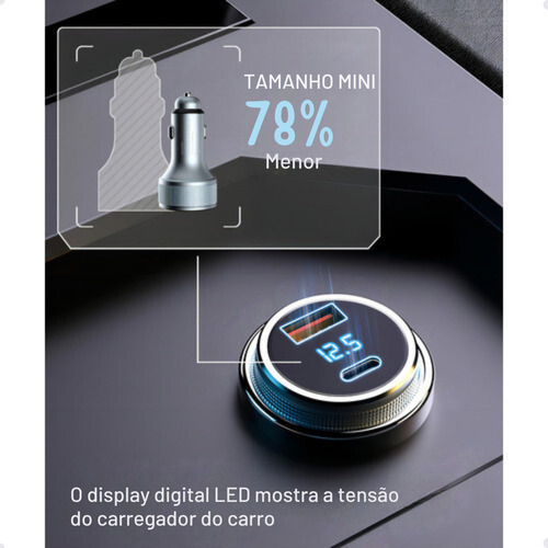 Carregador Veicular Usb-c Pd Usb Marca A'gold Turbo 60w Display Led Cor P Cor Prateado Prata