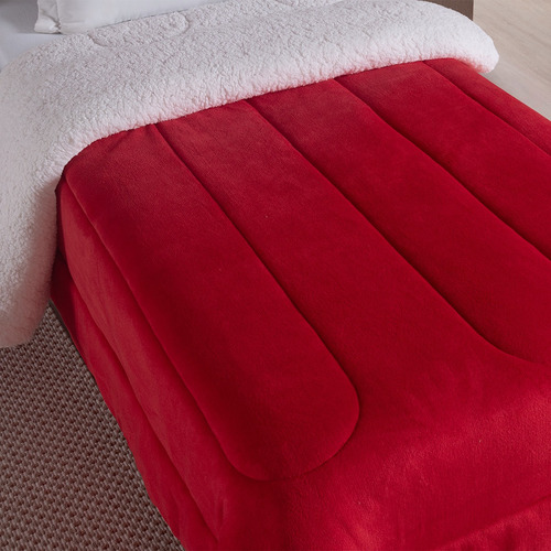 Edredom Cobertor Solteiro Infantil Sherpa Dupla Face Fleece Vermelho Liso Felpudo Com Sherpa Dupla Face