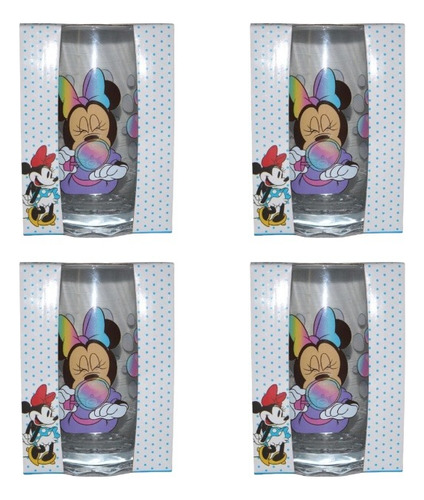 Set 4 Vasos De Vidrios Minnie Mouse Disney Original