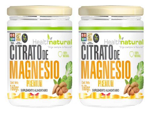 Suplemento en polvo Health Natural  Citrato de Magnesio en frasco de 160g pack x 2 u