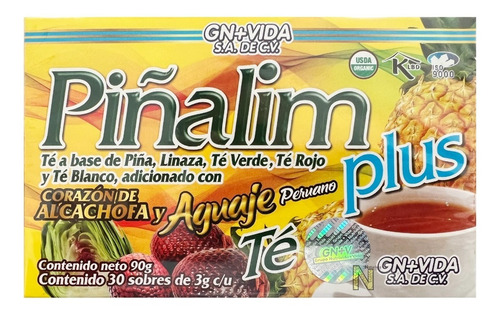 Imagen 3 de 6 de Té Piñalim Plus Con Alcachofa Y Aguaje (30 Sobres) Gn+vida