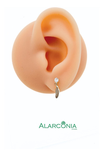 Alarconia - Aretes Broqueles Colgante Con Pluma / Oro 10k